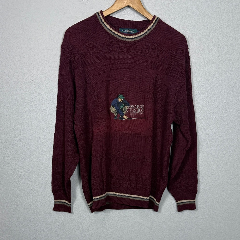 Vintage Carmel Men's Golf Embroidery Crewneck Sweater